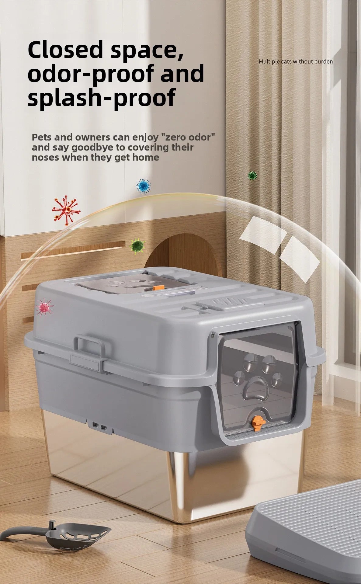 Stainless Steel Top Entry Self-Cleaning Cat Litter Box — Extra Large, Splash-Proof & Portable