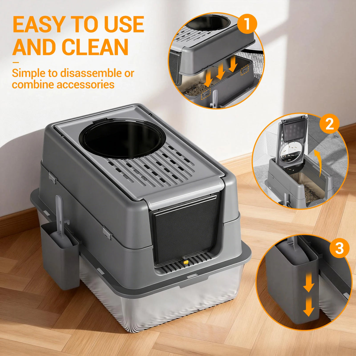 Extra Large Stainless Steel Cat Litter Box | 35L | Flip-Top | Dual Entry | Odour Control