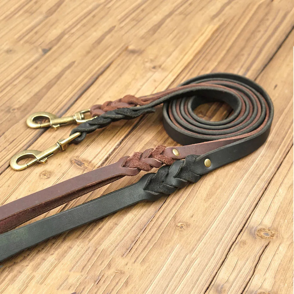 Soft Braided Real Leather Dog Lead – For Walking & Training Small, Medium & Large Dogs