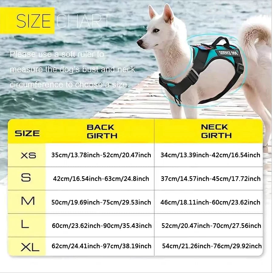 Reflective Service Dog Vest Harness with 5 Patches | Adjustable Soft Oxford Mesh Harness