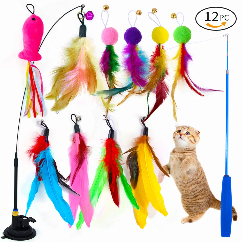 Hands-Free Suction Cup Cat Toy - Interactive Feather Wand Set