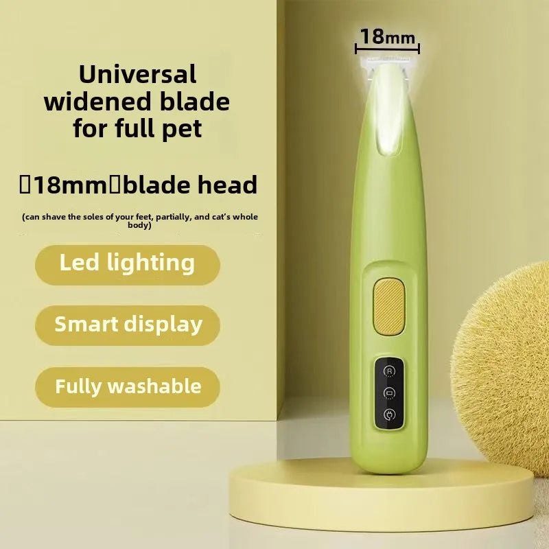Cordless Dog Paw Trimmer with LED Light — Waterproof, 18mm Blade, LED Display