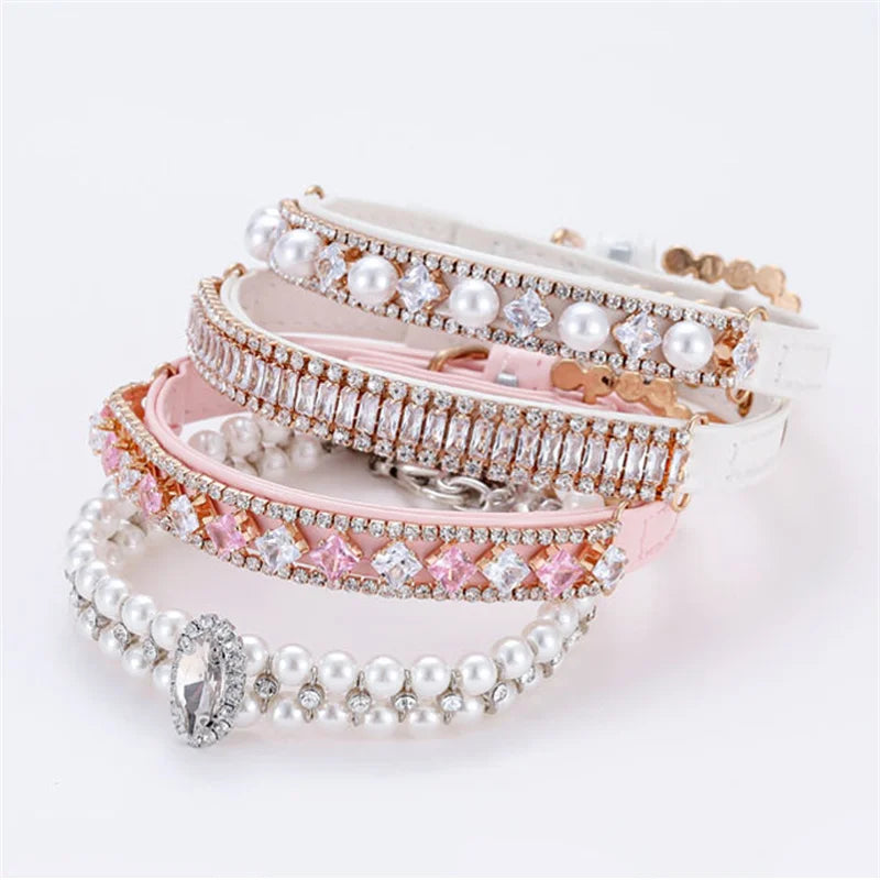 Rhinestone & Pearl Cat Collar Necklace
