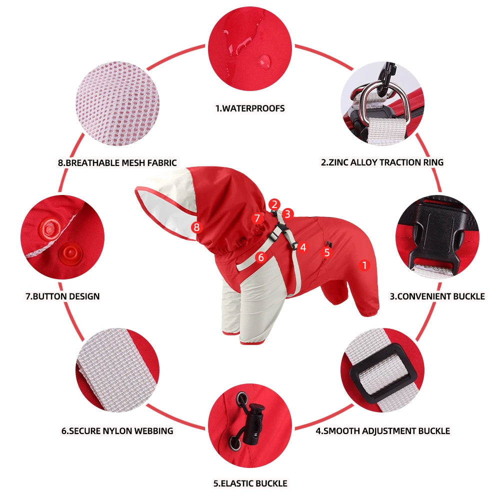 Waterproof Dog Raincoat with Harness & Detachable Hood