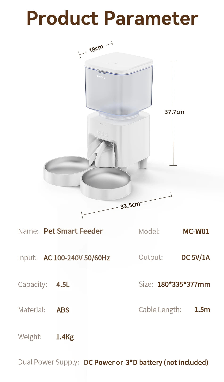4.5L Smart Wi-Fi Automatic Pet Feeder with App Control