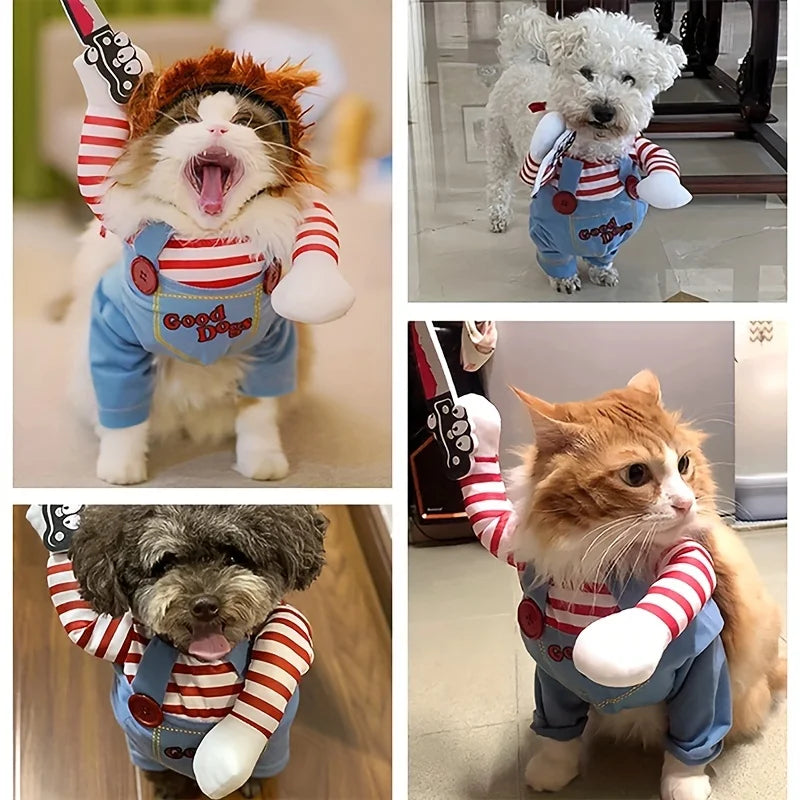 Costume de Chien Poupée Ensanglantée Halloween avec Perruque