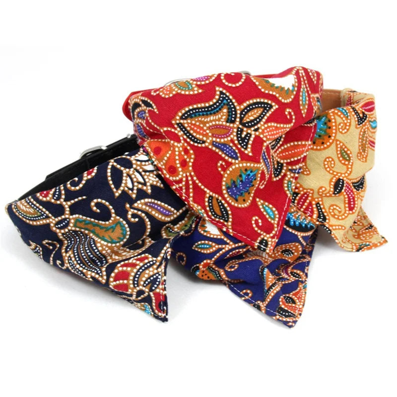 Printed PU Dog Collar with Bow Tie & Bandana Set — XS to L+