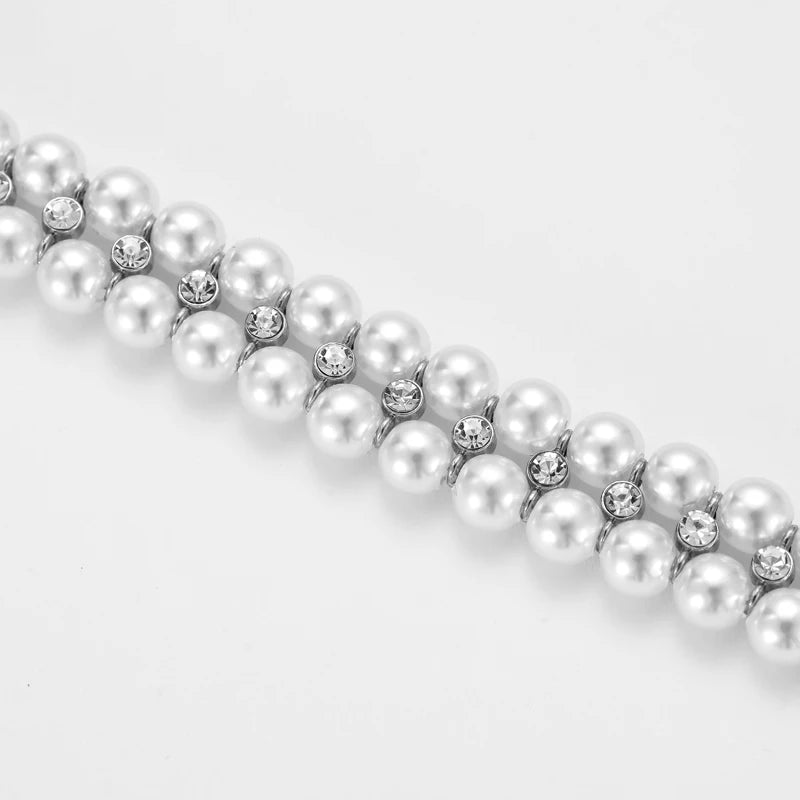 Rhinestone & Pearl Cat Collar Necklace