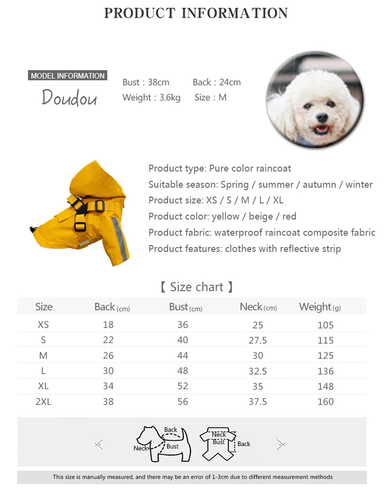 Reflective Waterproof Dog Raincoat with Built-In Harness