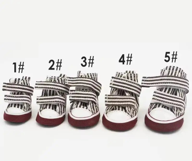 Anti-Slip Dog Shoes & Breathable Canvas Booties – Set of 4