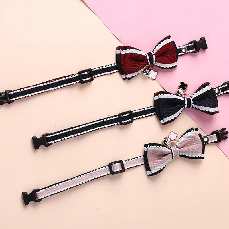 Adjustable Bow Collar with Bell for Cats and Small Dogs
