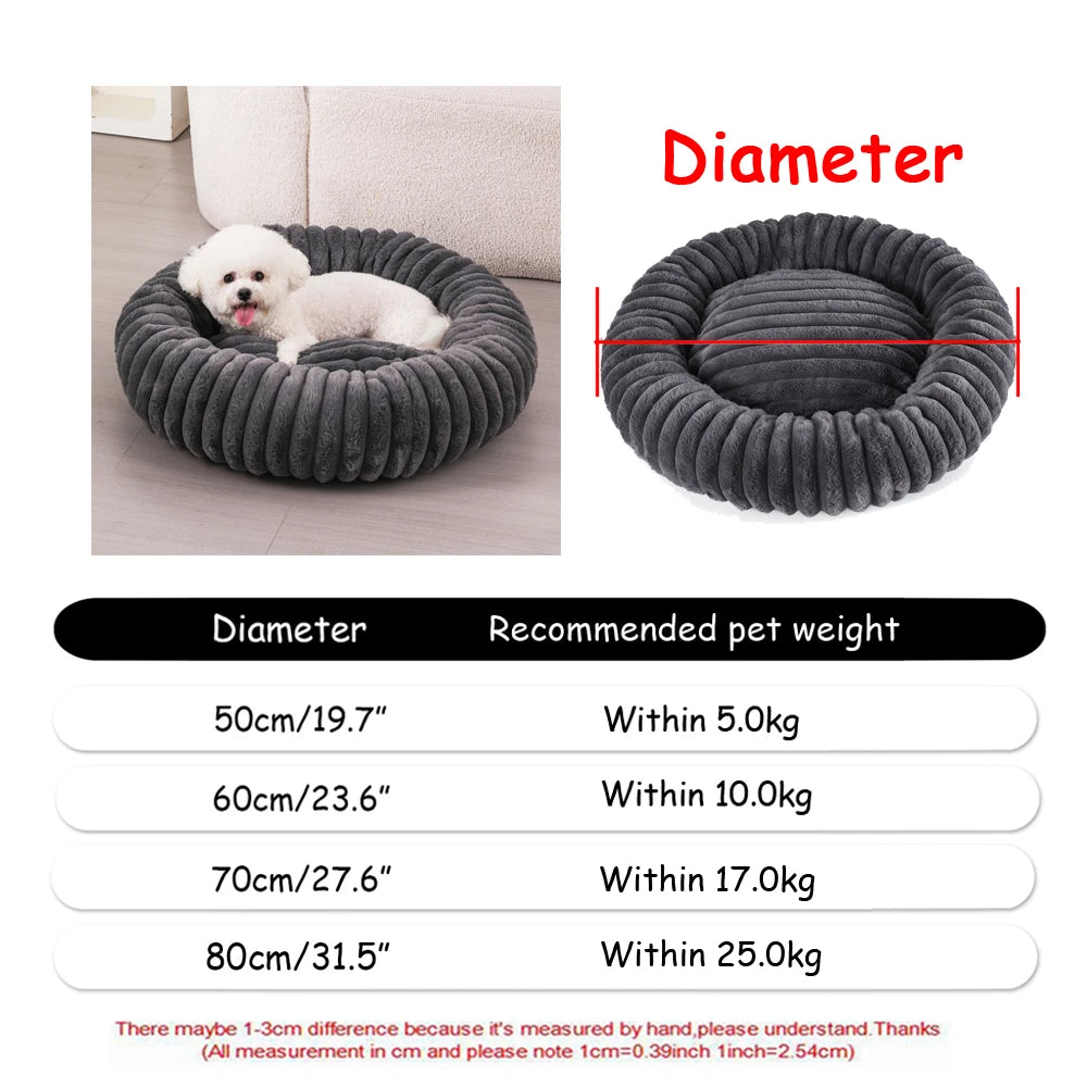 Round Plush Pet Bed — Washable Warm Basket for Dogs & Cats, 6 Sizes