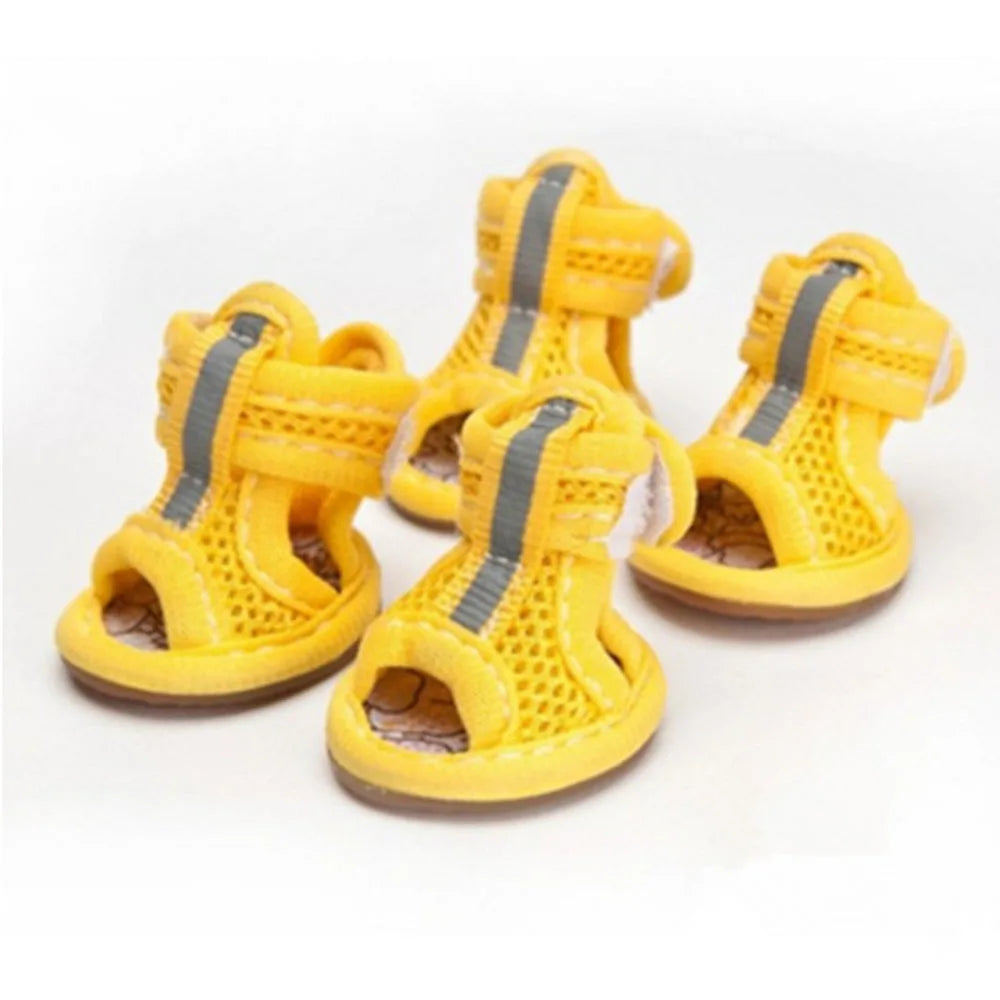 Breathable Mesh Dog Shoes with Reflective Strips – Set of 4