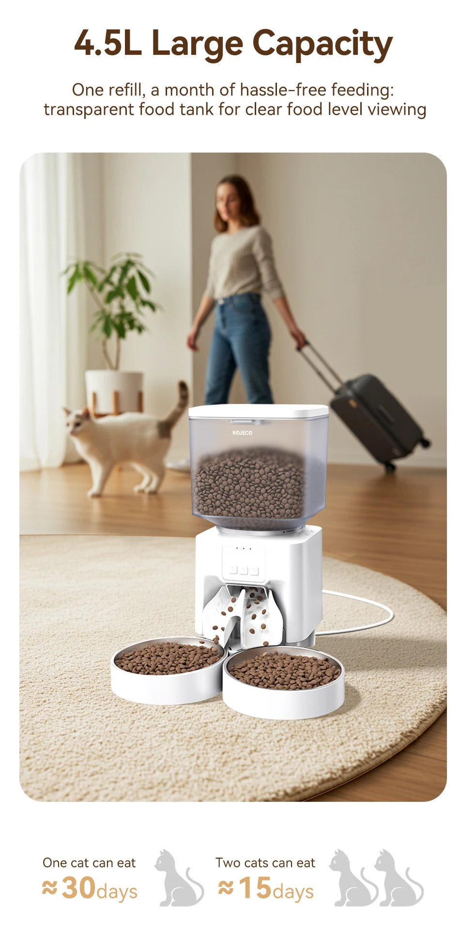 4.5L Smart Wi-Fi Automatic Pet Feeder with App Control