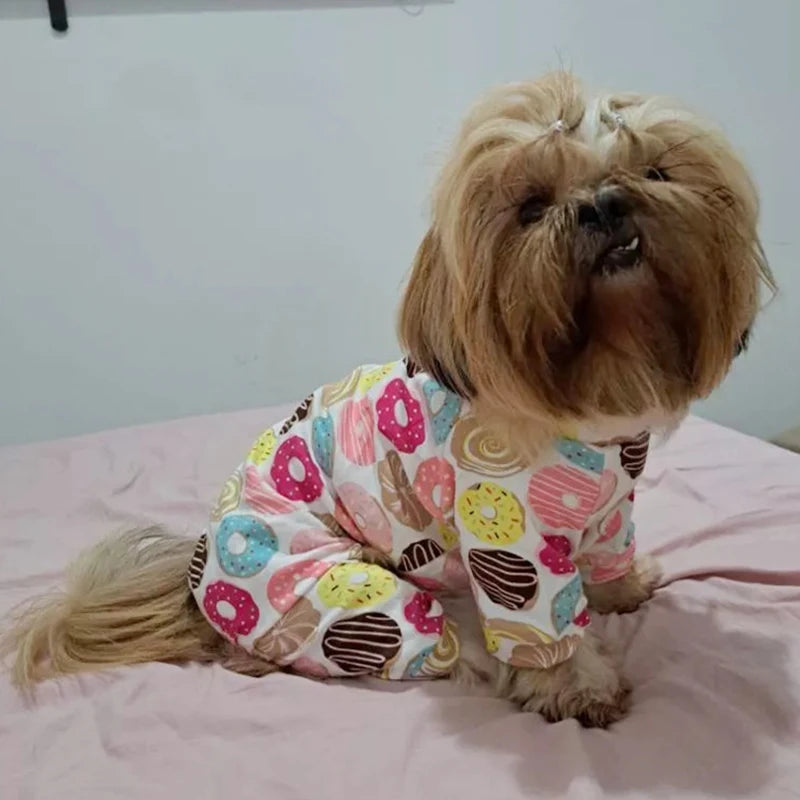 Soft Cotton Printed Pyjama Jumpsuit for Small Dogs