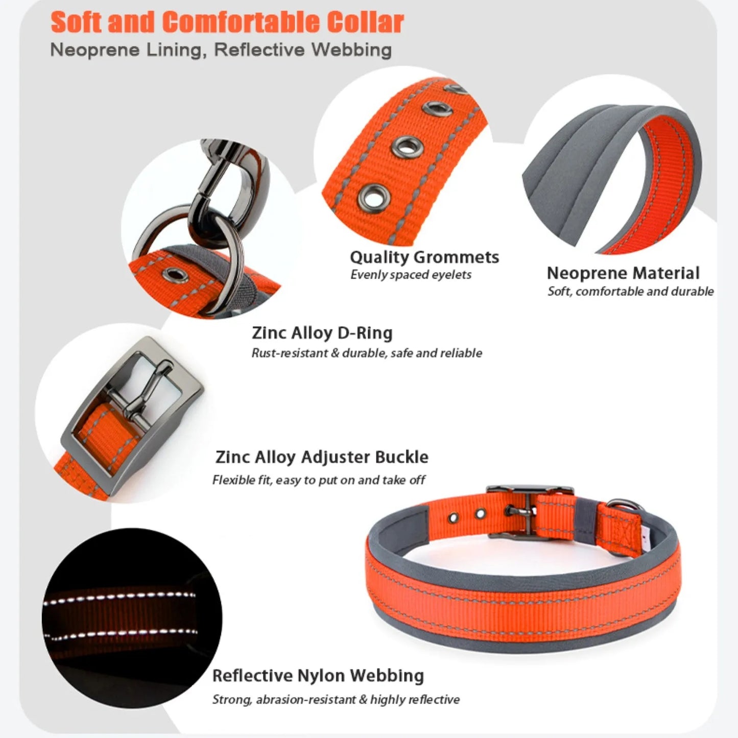 Neoprene Padded Reflective Dog Collar with Metal Buckle