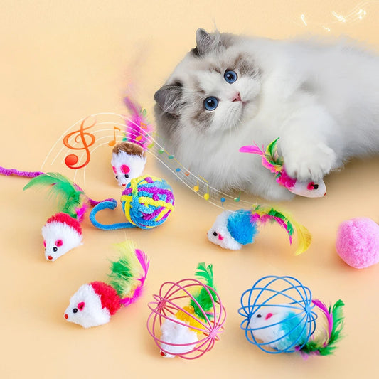 Interactive Cat Toy Ball Set with Springs and Caged Mice