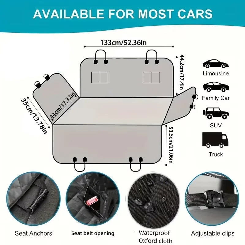 Waterproof Dog Hammock Car Seat Cover | Scratch-Resistant Pet Back Seat Protector