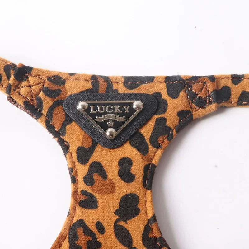 Leopard Print Dog Harness & Lead Set – Padded Vest for Small Dogs