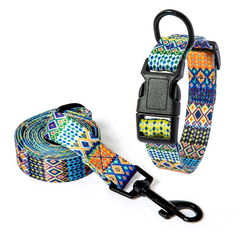 Bohemian Style Dog Collar & Leash Set – Adjustable for Small, Medium & Large Dogs