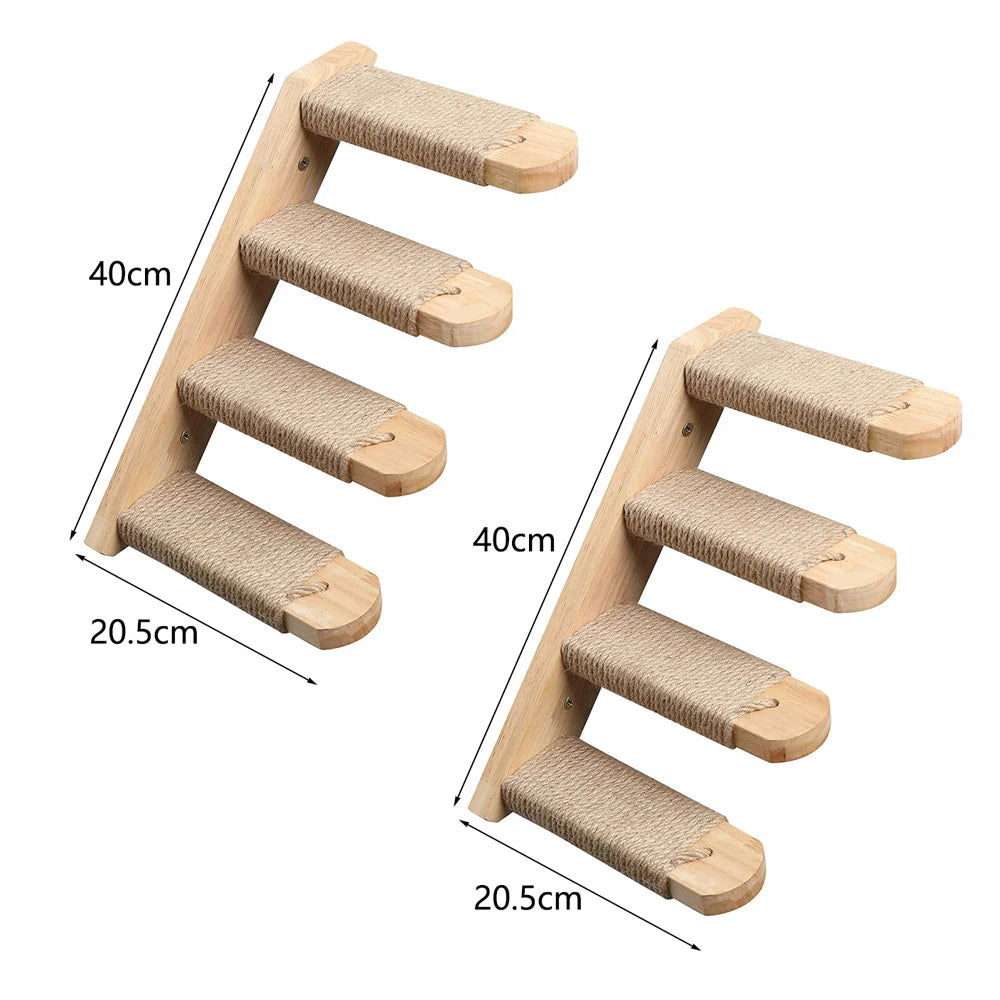 Wall-Mounted Wooden Cat Climbing Steps with Sisal