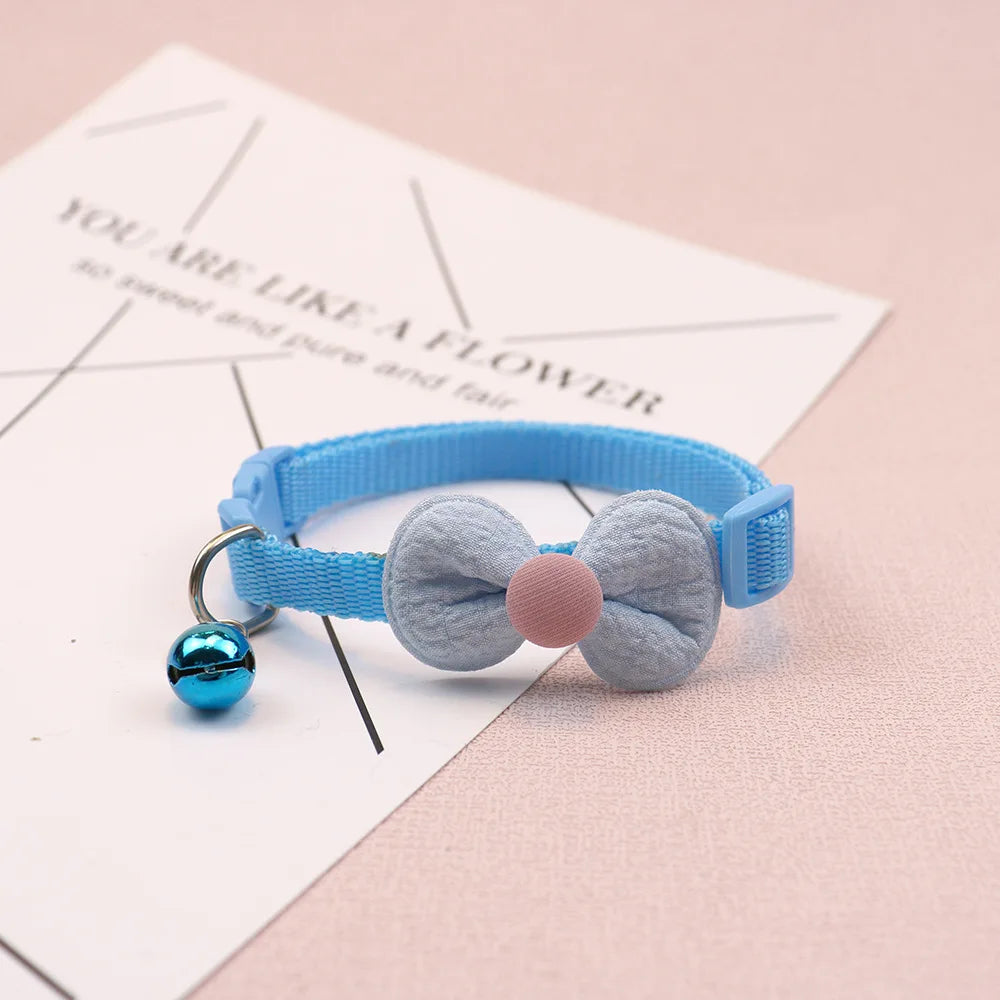 Cute Bow Cat & Small Dog Collar with Bell & Quick-Release Buckle