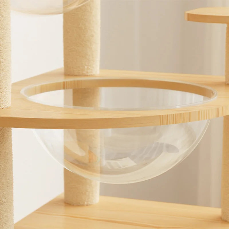 Wooden Cat Tree with Hideaway & Clear Perch