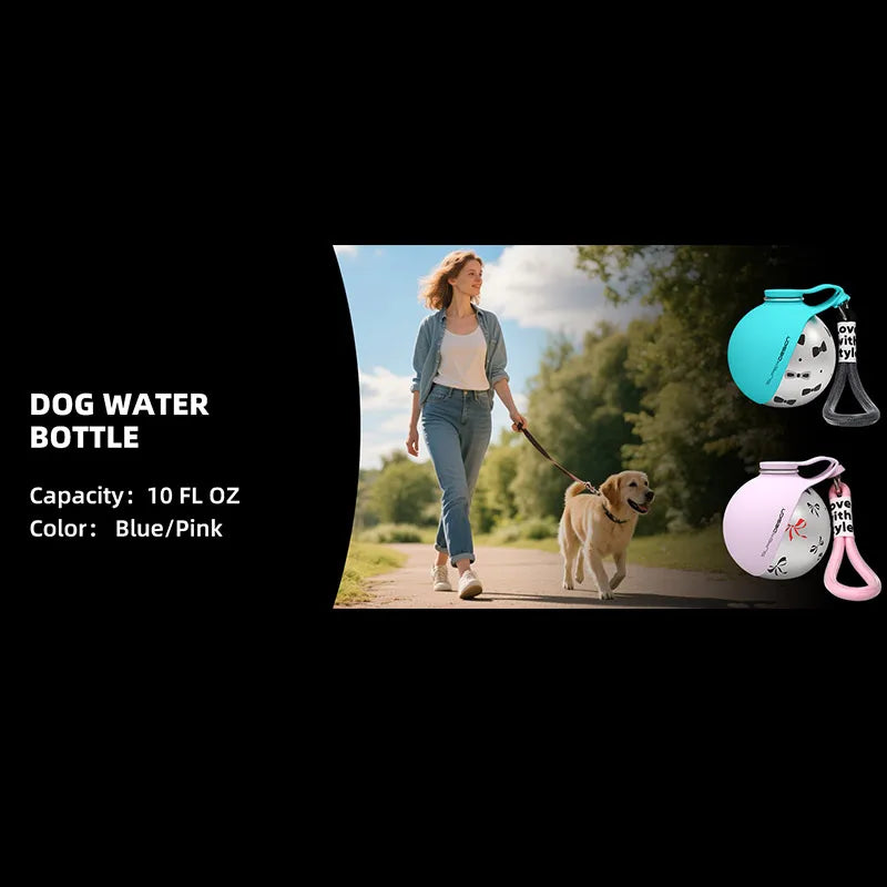 2-in-1 Foldable Dog Water Bottle with Bowl & Lanyard – 285ml Leakproof Travel Drinking Cup