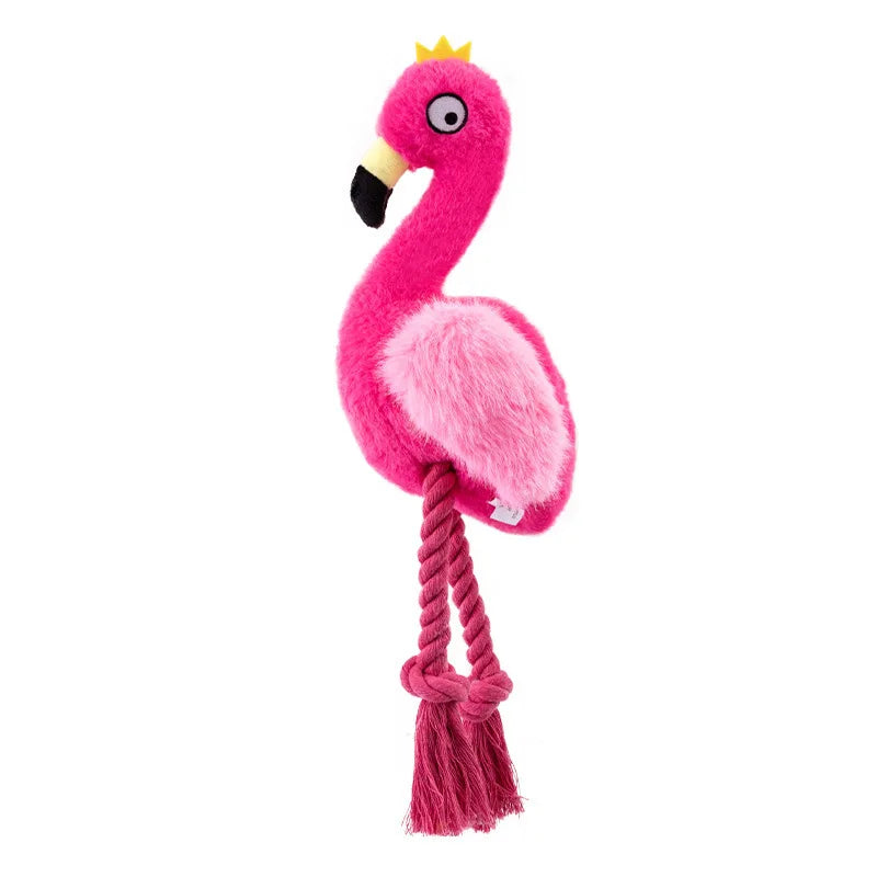 Jouet pour chien Flamingo en peluche avec corde - Jouet à mâcher en coton tressé
