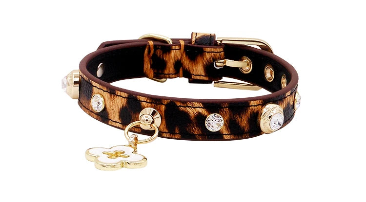 Rhinestone Genuine Leather Dog & Cat Collar