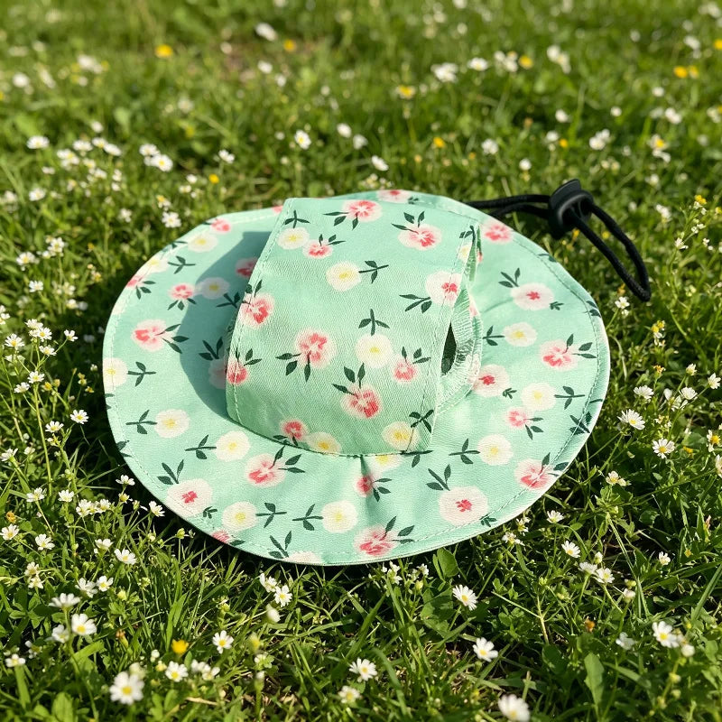 Cotton Bucket Sun Hat with Ear Holes for Cats & Small Dogs