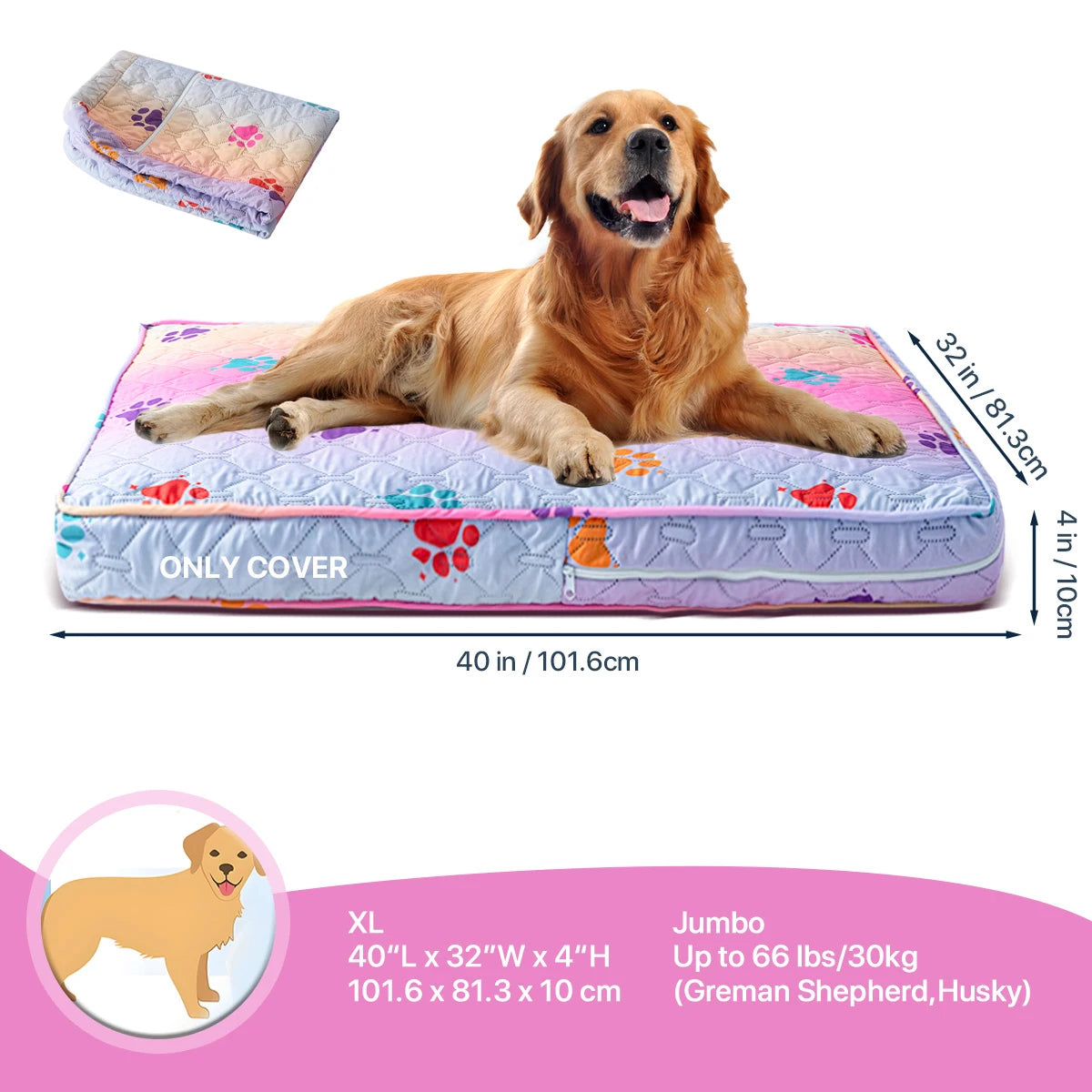 Orthopedic Dog Bed Washable Cover — Multi-Needle Quilted Foam Mat for Large Dogs & Crates