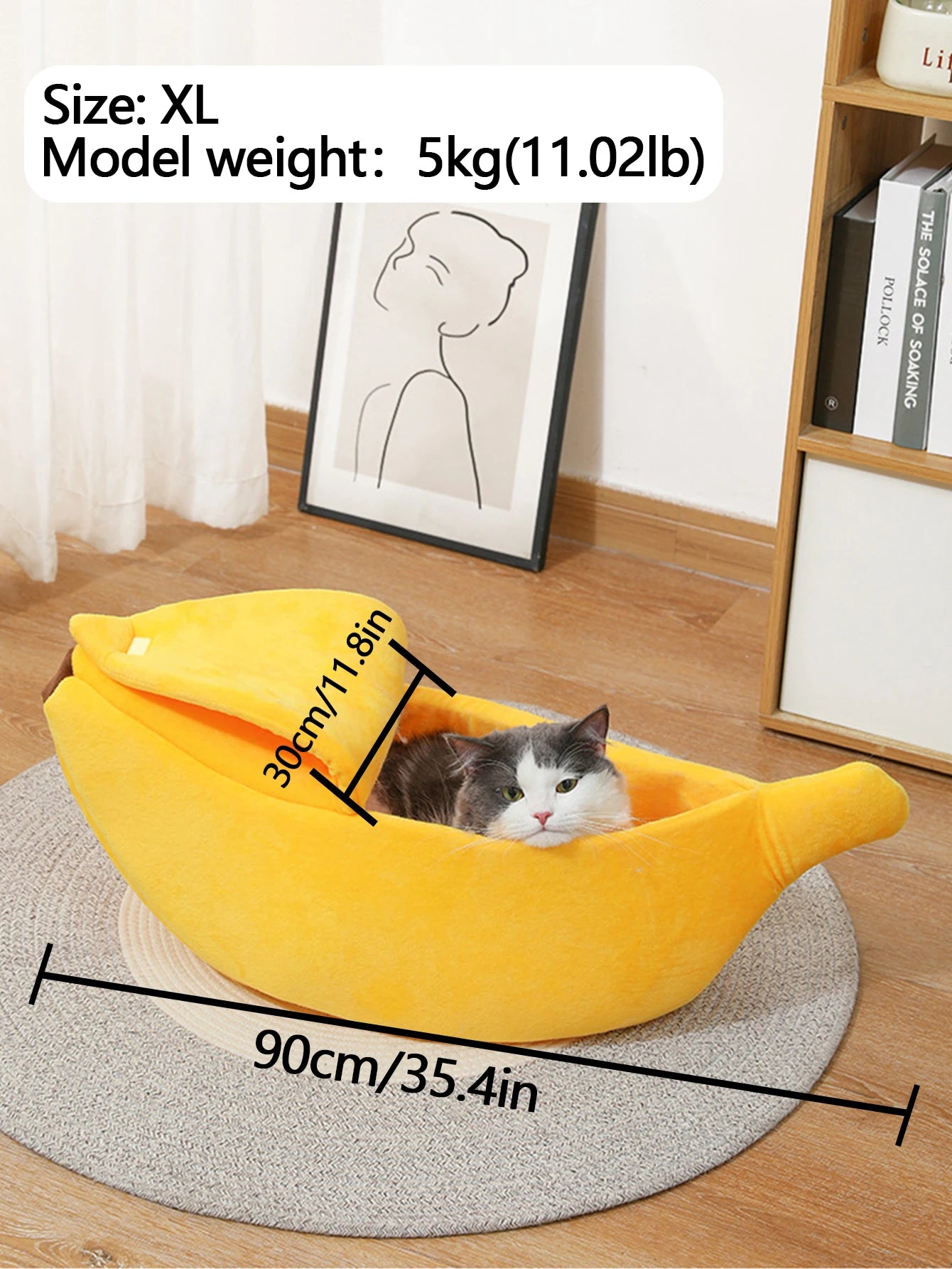 Lit pour animaux en forme de banane - Maison confortable pour chats et petits chiens