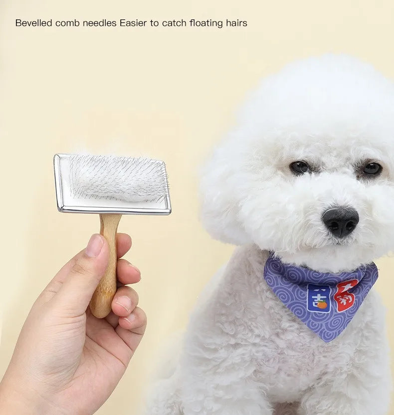 Bamboo Handle Stainless Steel Pet Grooming Comb for Dogs & Cats