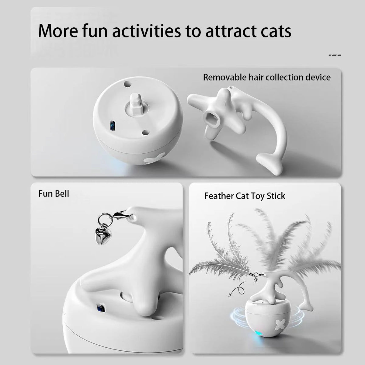 USB Electric Fish Bone Rolling Ball Cat Toy with Replaceable Feathers