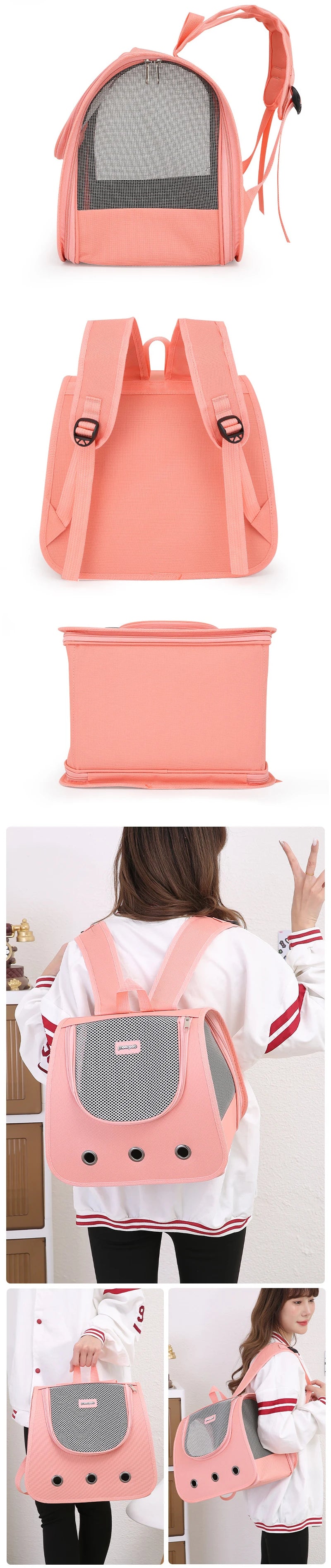 Foldable Pet Travel Backpack - Breathable Carrier for Cats & Small Dogs