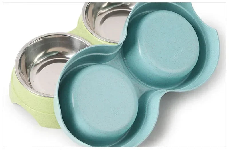 Double Stainless Steel Pet Bowl with Raised Stand – For Dogs & Cats
