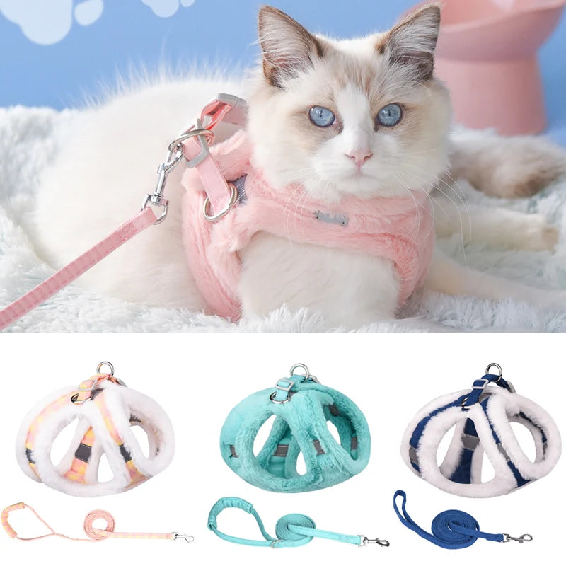 Winter Warm Faux Fur Cat & Dog Harness with Leash Set