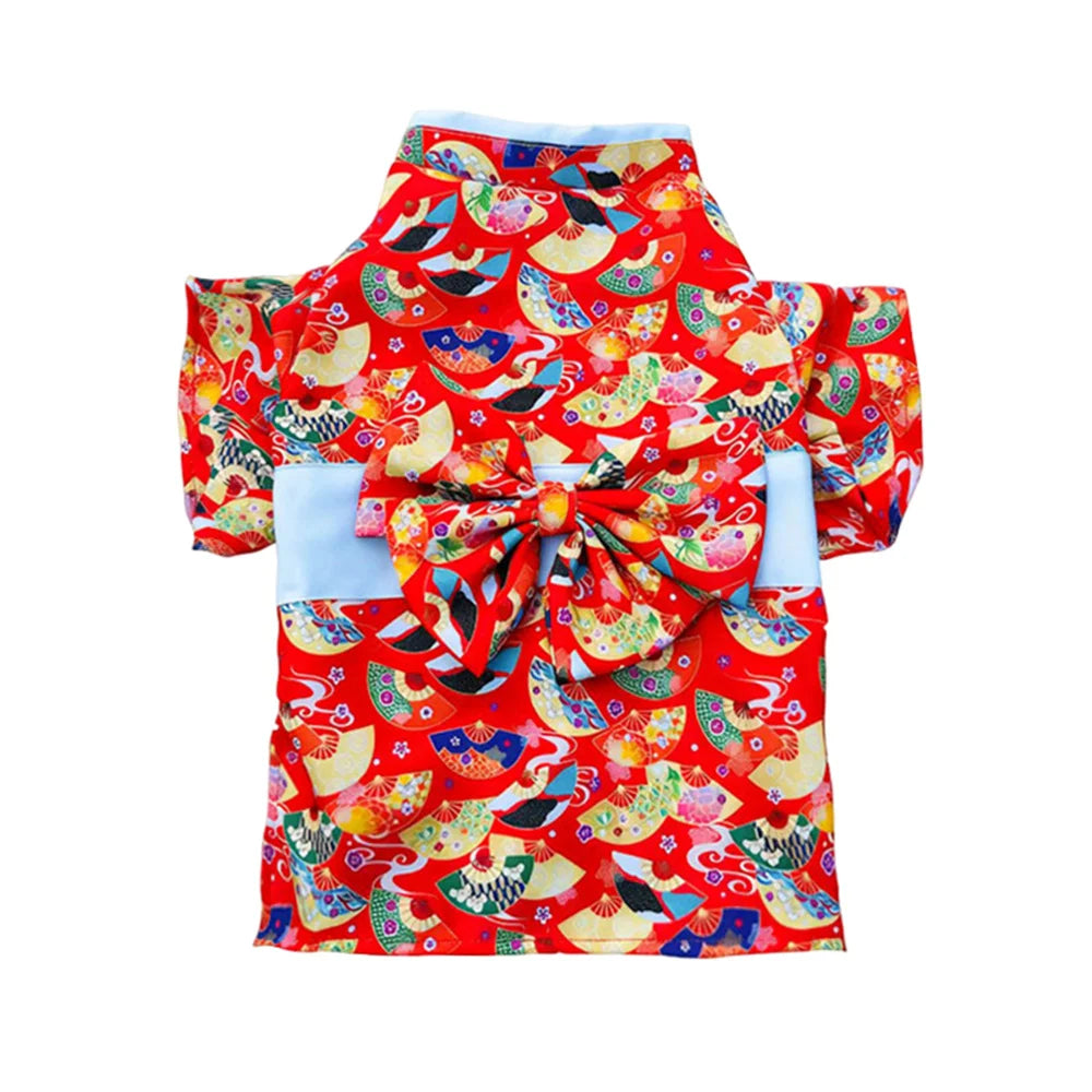 Japanese Bow Print Pet Kimono for Cats & Small Dogs