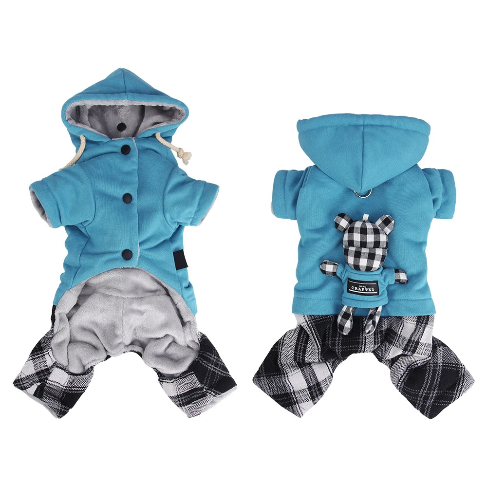 Thickened Fleece Dog Jumpsuit with Hood