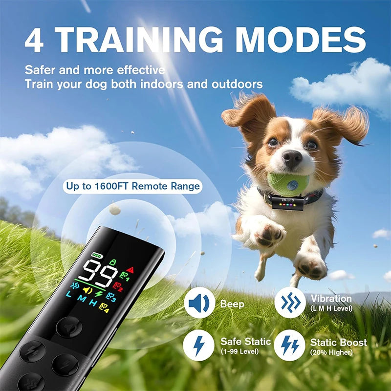 Remote Dog Training Collar - 1600ft Range IP67 Waterproof Bark Control System