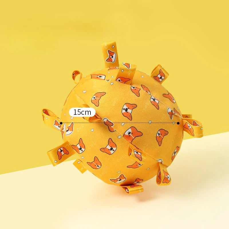 Interactive Ball Dog Toy with Plush Handle and Bells