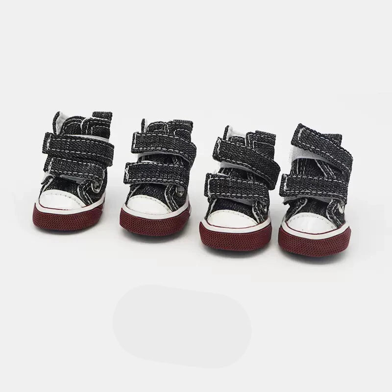 Anti-Slip Dog Shoes & Breathable Canvas Booties – Set of 4