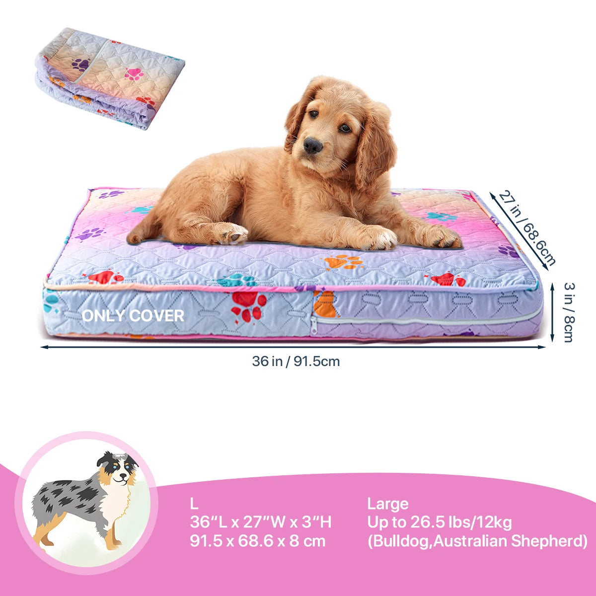 Orthopedic Dog Bed Washable Cover — Multi-Needle Quilted Foam Mat for Large Dogs & Crates
