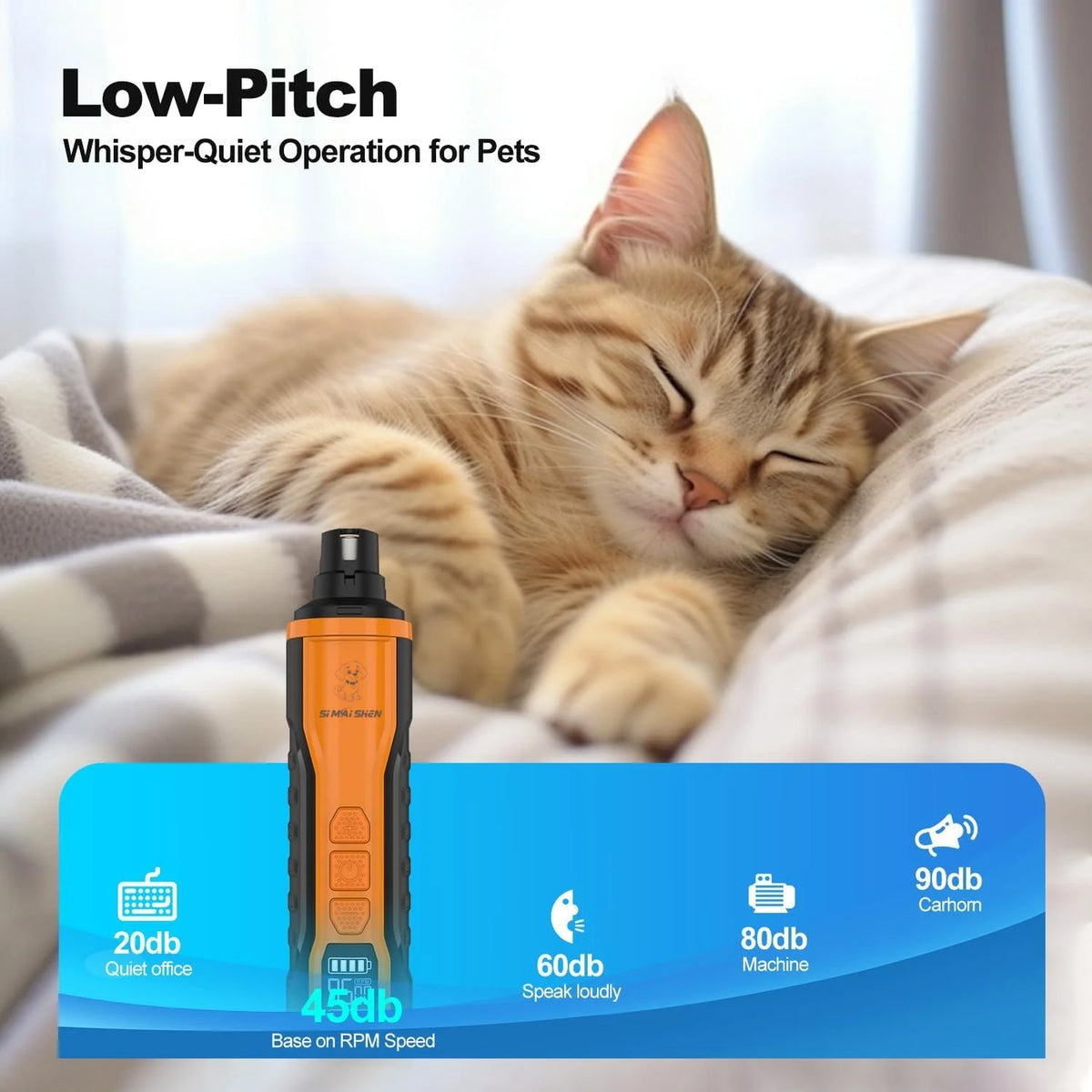 Rechargeable Pet Nail Grinder with LED Light & 5 Speed Settings