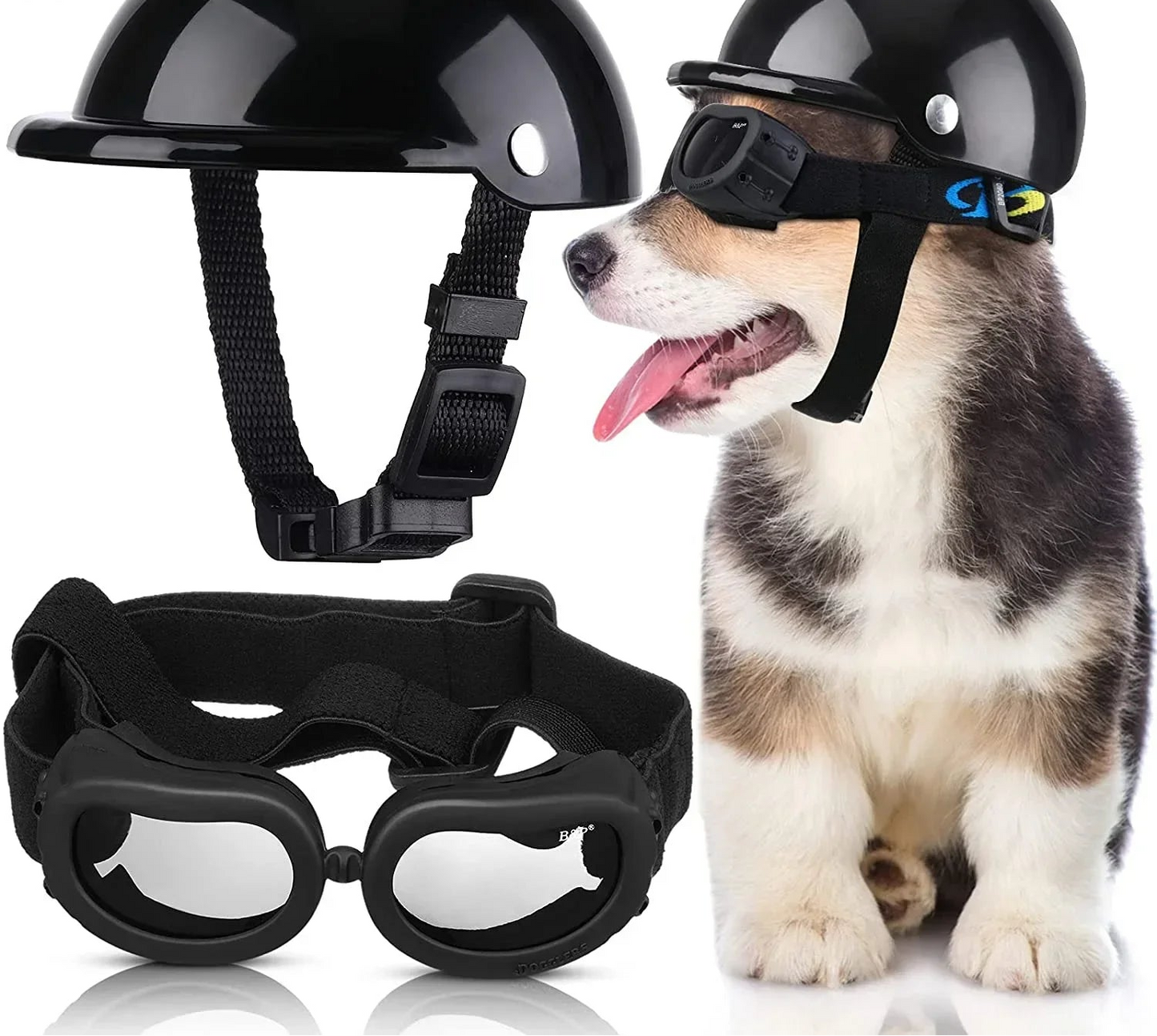 Dog Helmet & Goggles Set - UV Protection Sunglasses for Small Dogs