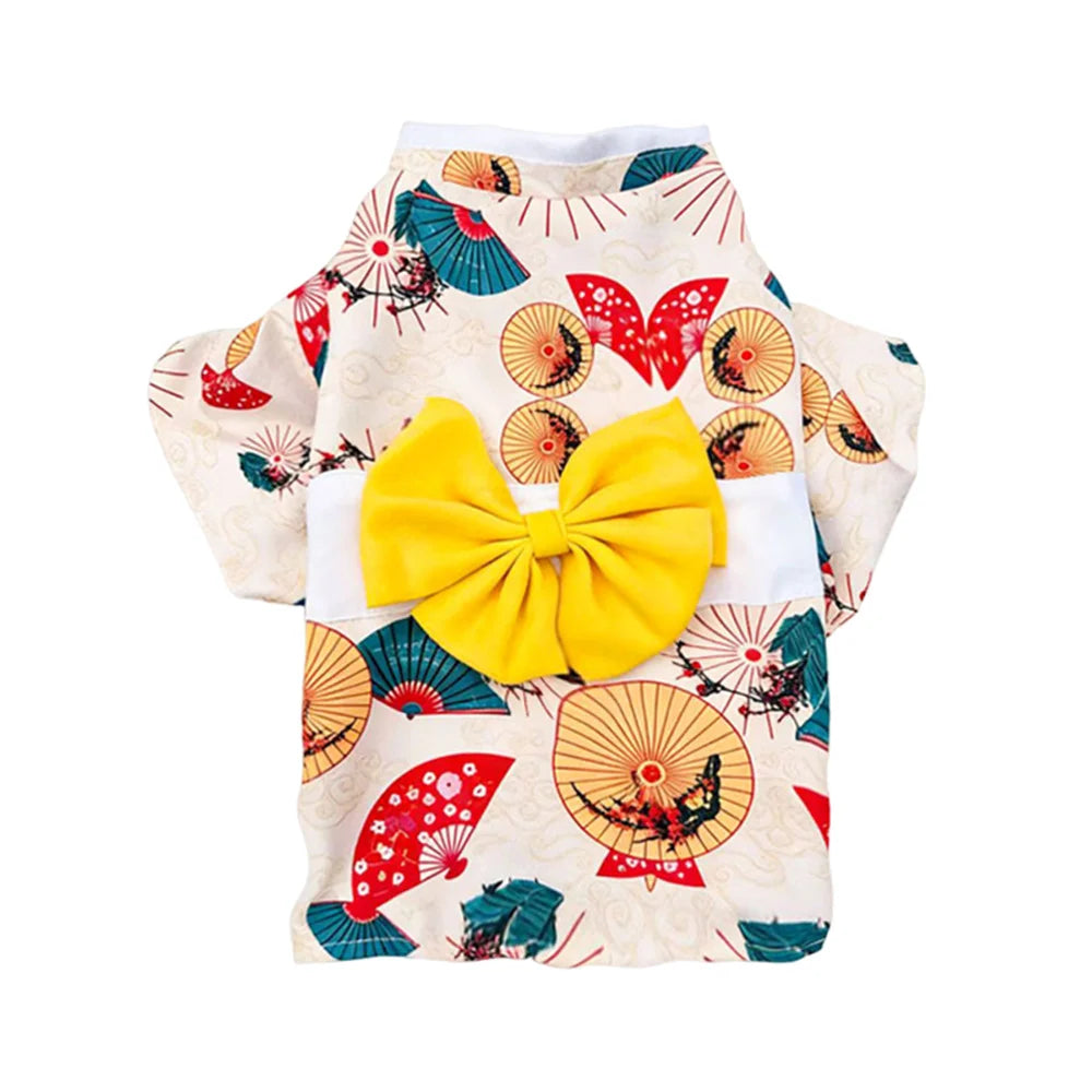 Japanese Bow Print Pet Kimono for Cats & Small Dogs