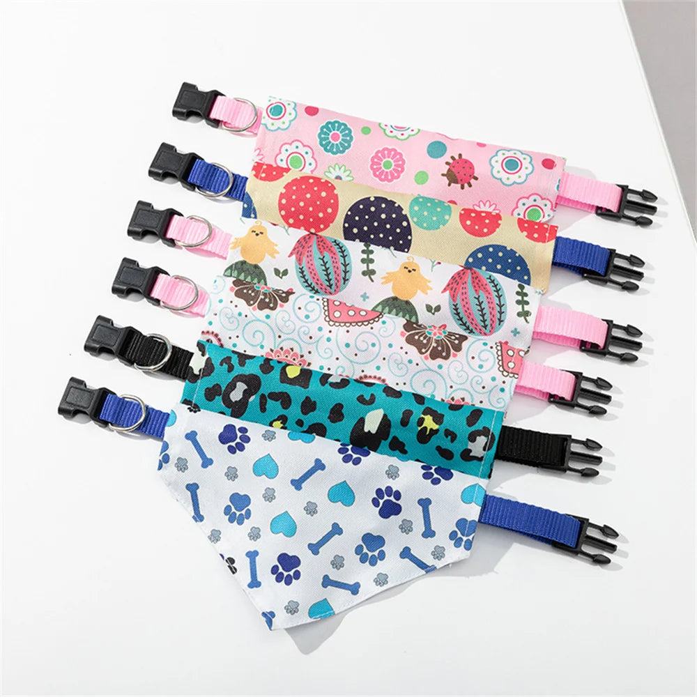 Cute Print Cat Dog Collar with Bandanas for Small Dogs Yorkshire Chihuahua Puppy Triangular Bandage Pet Accessories Supplies