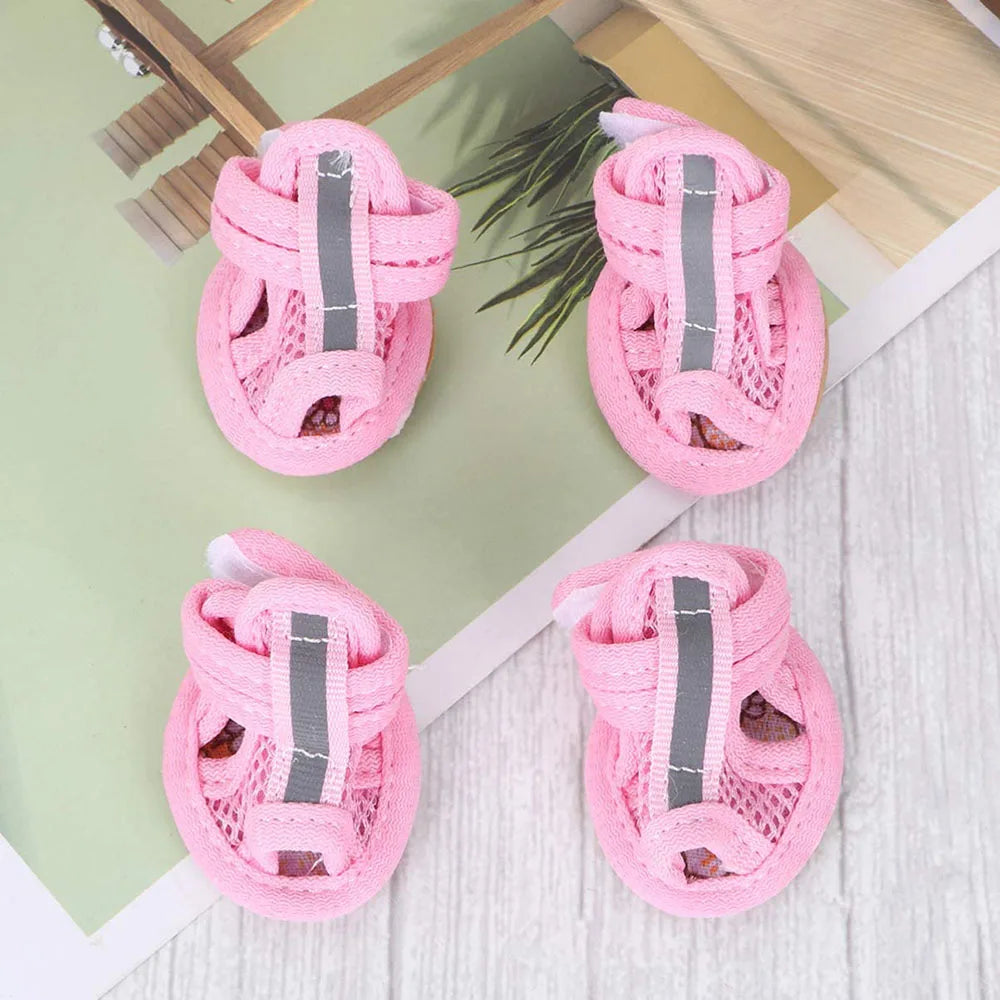 Breathable Mesh Dog Shoes with Reflective Strips – Set of 4