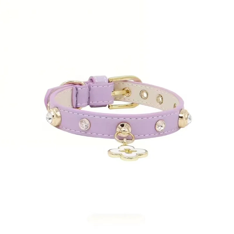 Rhinestone Genuine Leather Dog & Cat Collar